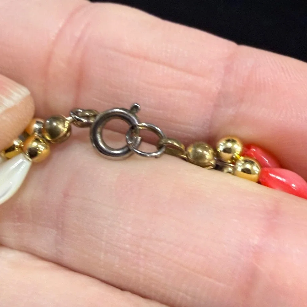 Vintage Rainbow Beaded Bracelet Gold‎ Tone Colorful Retro